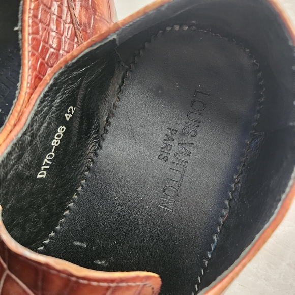 LOUIS VUITTON x VINTAGE croc embossed lace up oxford loafers brown size 42 - Picture 14 of 16